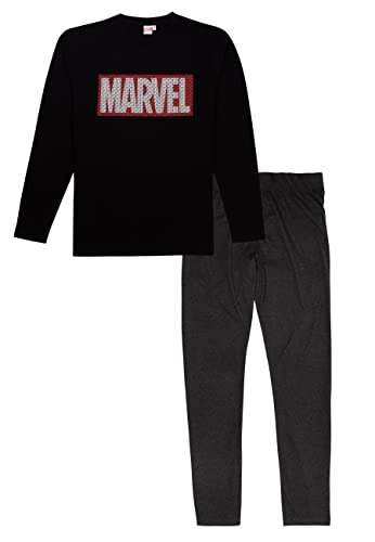 Marvel Schlafanzug für Männer Pyjama Set Langarm Oberteil mit Hose Schwarz/Grau (as3, Alpha, m, Regular, Regular) von United Labels