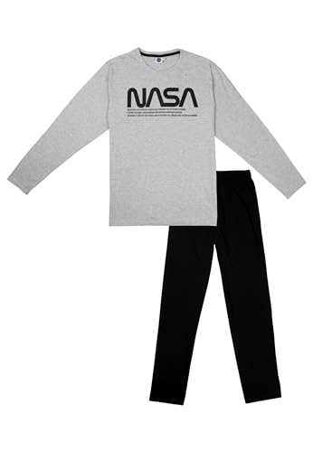 NASA Schlafanzug für Herren Pyjama Set Langarm Oberteil mit Hose Grau/Schwarz (DE/NL/SE/PL, Alphanumerisch, XL, Regular, Regular, Grau/Schwarz) von United Labels