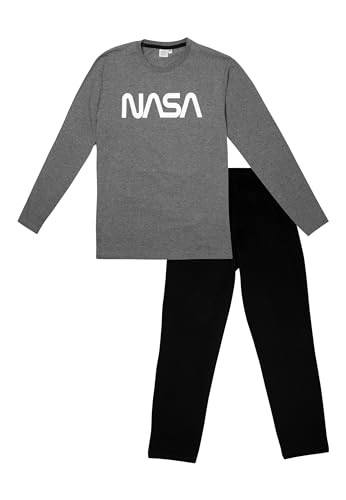 NASA Schlafanzug für Männer Pyjama Set Langarm Oberteil mit Hose Herren Grau/Schwarz (as3, Alpha, l, Regular, Regular) von United Labels