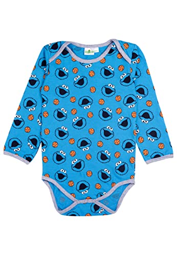 Sesamstraße Baby Body Krümelmonster - Cookies Unisex Strampler Schlafstrampler Langarm Blau (86-92) von United Labels