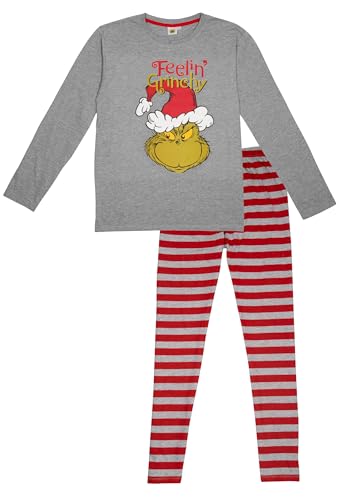 The Grinch Schlafanzug für Damen und Herren Pyjama Set Langarm Oberteil mit Hose Grau/Rot (DE/NL/SE/PL, Alphanumerisch, M, Regular, Regular) von United Labels