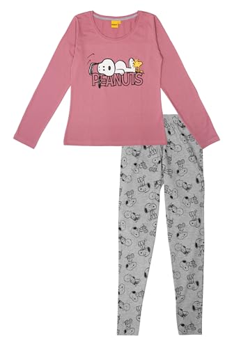 The Peanuts Snoopy Schlafanzug für Damen - Pyjama Set Langarm Oberteil mit Hose Rosa/Grau (DE/NL/SE/PL, Alphanumerisch, L, Regular, Regular, Rosa/Grau) von United Labels