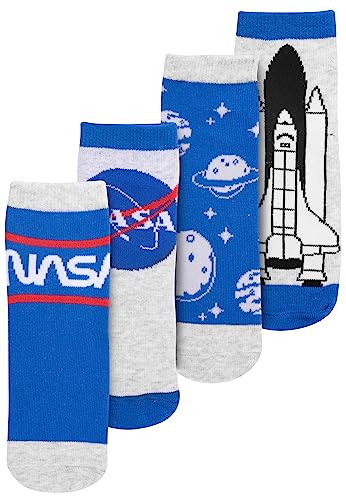 United Labels NASA Socken für Jungen Kinder Sneaker Kindersocken Blau/Grau (4er Pack) (as3, numeric, numeric_31, numeric_34, regular) von United Labels