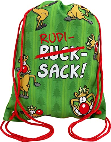 United Labels Ralph Ruthe Turnbeutel - XMAS Rudi- RuckSack! Sportbeutel mit Kordelzug Stoffbeutel 33 x 40 cm von United Labels