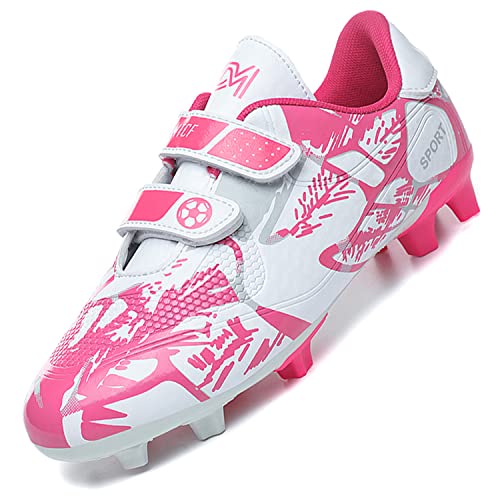 Unitysow Fußballschuhe Jungen Outdoor Athletics Low Top Trainingsschuhe Fußball Stiefel,305 Weiß Rosa,36 EU von Unitysow