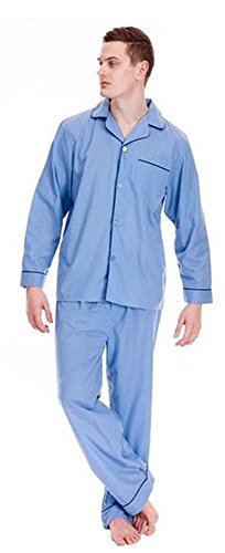 Herren Schlafanzug/Pyjama, Langarm, unifarben (L) (Blau) von Universaltextilien