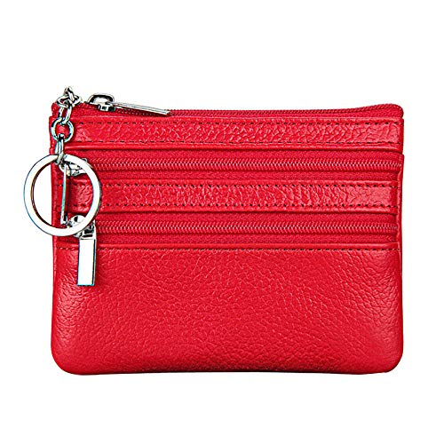Damen Brieftasche Damentaschen Schlüsseletui kleine Geldbörse kleine Münze Geldbörse Herren Brieftasche Mit Reißverschluss (Red, One Size) von UnoSheng