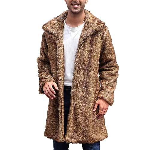 Felljacken Herren Lang - Felljacke Herren Pelzmantel Kunstpelz Pelzjacke Kunstpelz Mantel Langarm Warm Winterjacke Parka Coat Winter Revers Faux Pelz Cardigan Männer Fleecejacke Übergangsjacke von UnoSheng