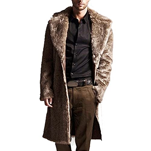 Fellmantel Herren Winter Kunstfell - Pelzmantel Herren Lang Winterjacke Plüsch Warm Pelzjacke Mantel Langarm Revers Faux Pelz Jacke Lässige Cardigan Felljacke Wintermantel Parka Kunstpelz Faux von UnoSheng