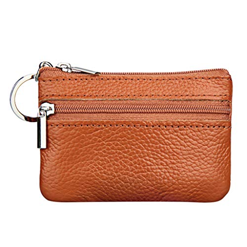 Geldbörsen Für Männer Echtleder Small Small Pouch Key Damentasche Reißverschluss Ring aus Brieftasche mit Geldbörse Geldbörsen Herren Für Karten Und Scheine (Brown, One Size) von UnoSheng