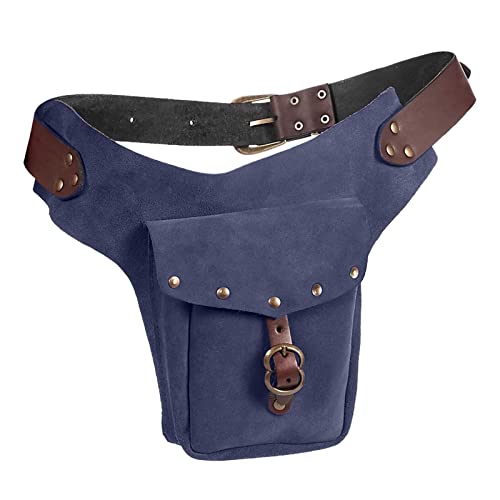 Hüfttaschen Damen Vintage mittelalterliche Hüfttasche Tasche kleine Geldbörse sportlich Reiten Hüfte Fanny Taille Hüfttaschen Outdoor (Blue, One Size) von UnoSheng