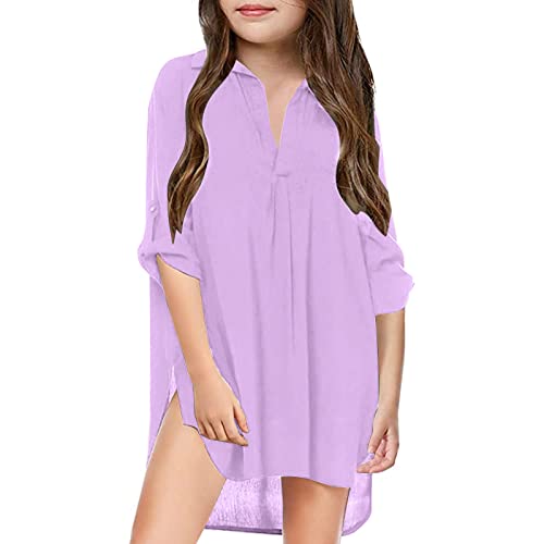 Kleinkind Mädchen Kinder-Badeanzug für kleine Mädchen, Strandvertuschung für Mädchen, Chiffon-Shirt, Bikini, Badeanzug, Strandkleid, Schwimmvertuschung Röcke Mädchen Baby (Purple, 8-9 Years) von UnoSheng