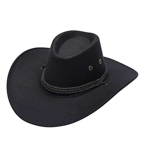 Liebe Am Fjord Erwachsene Casual Solid Sommer Western Mode Cowboy Sonnenhut Breite Krempe Reise Sonnenkappe Flicken (Black, One Size) von UnoSheng