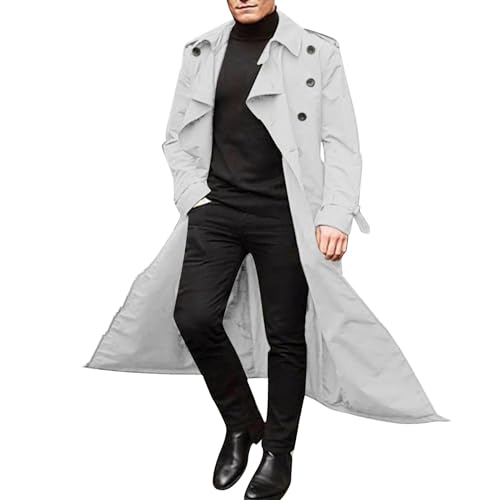 Mantel Herren Beige Mit Gürtel - Trenchcoat Herren Lang Herbst Herrenjacke Slim Fit Trenchcoat Stilvoller Zweireihig Windjacke Einfarbig Langarm Jacke Übergangsjacke Für Die Arbeit Und Den Urlaub von UnoSheng