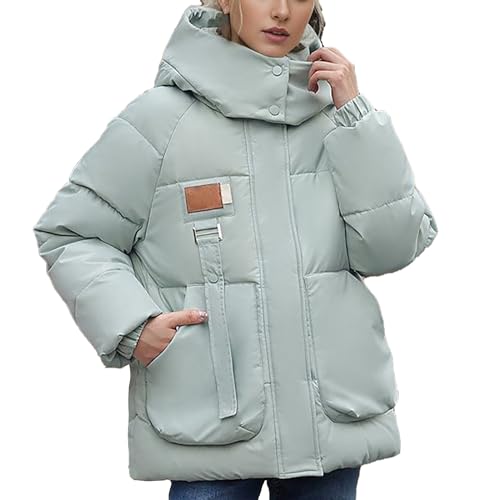 Softshelljacke Damen Wasserdicht Atmungsaktiv Wintermode, einfarbig, abnehmbarer, verdickter Daunenmantel mit Kapuze und großen Doppeltaschen für Damen Erst Probieren Dann Zahlen Damen (Green, M) von UnoSheng