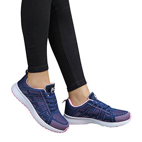 UnoSheng Damen Schuhe Elegant Mit Absatz -boots Lauf-Freizeit-Runde Schuhe Frauen Mesh-Trägern Mode flache Frauen-Freizeitschuhe Schuhe Mit Absatz Für Damen 45 (Dark Blue, 38) von UnoSheng