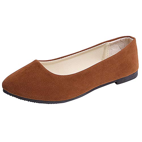 UnoSheng Damen Schuhe Mit Absatz Pumps Sommer Frauen solide große Größe rutscht auf flachen flachen Komfort beiläufige einzelne Schuhe Damen Schuhe Elegant Pumps Silber (Brown, 38) von UnoSheng