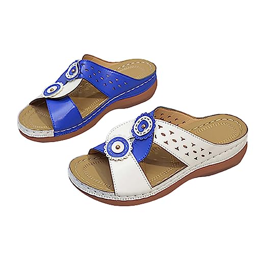 UnoSheng Damen-Strandsandalen, hohle lässige Hausschuhe, flache Schuhe, Retro-Sandalen Schuhe Herren Blau Größe 43 (Blue, 37) von UnoSheng