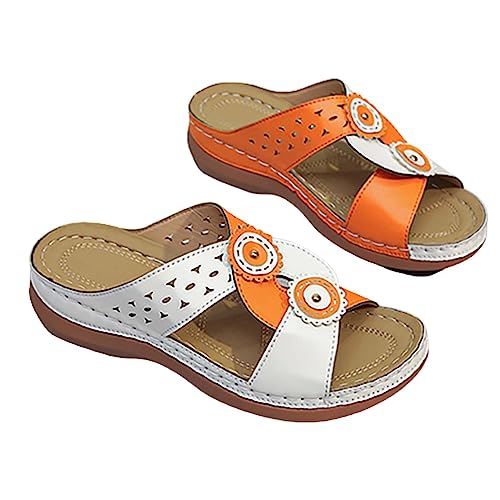 UnoSheng Damen-Strandsandalen, hohle lässige Hausschuhe, flache Schuhe, Retro-Sandalen Schuhe Herren Blau Größe 43 (Orange, 38) von UnoSheng