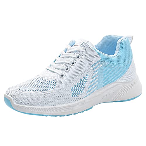 UnoSheng Damenschuhe Gelb Lack Atmungsaktive Schnürschuhe für Damen, flache Freizeitschuhe, Unisex, leichte Arbeitsschuhe, sportliche, atmungsaktive Arbeitsschuhe Damen Sneaker Club C (Light Blue, 37) von UnoSheng