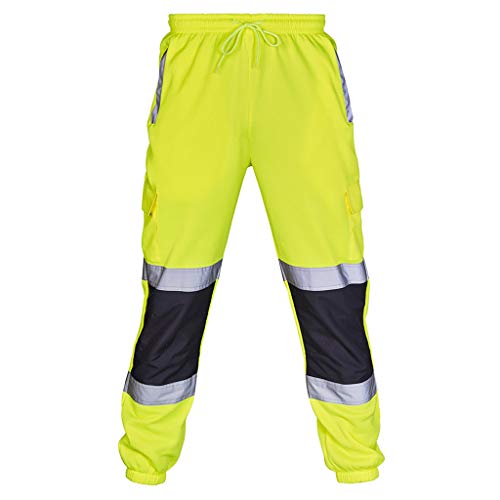 UnoSheng Feuerwehr Hose Herren Orange Warnschutzhose - Arbeitshose Herren Stretch Warnschutz Reflektierende Funktionshose Sicherheitshose Schutzhose Stretch Jogginghose Elastische Taille Outdoorhose von UnoSheng