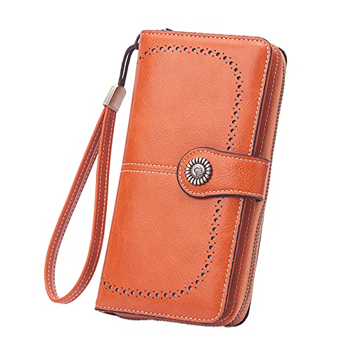 UnoSheng Geldbörsen Herren Jack Retro Einfache Lange Brieftasche Multifunktion Große Kapazität Brieftasche Handtasche Herren Brieftasche Klein Ohne Münzfach (Orange, One Size) von UnoSheng