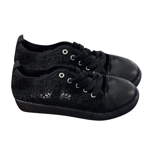 UnoSheng Glitzer Schuhe Damen 40 Damen-Sommer-Freizeitschuhe mit übergroßer runder Spitze und Schnürung aus flachem Mesh Damenschuhe Winter Gefüttert (Black, 36) von UnoSheng