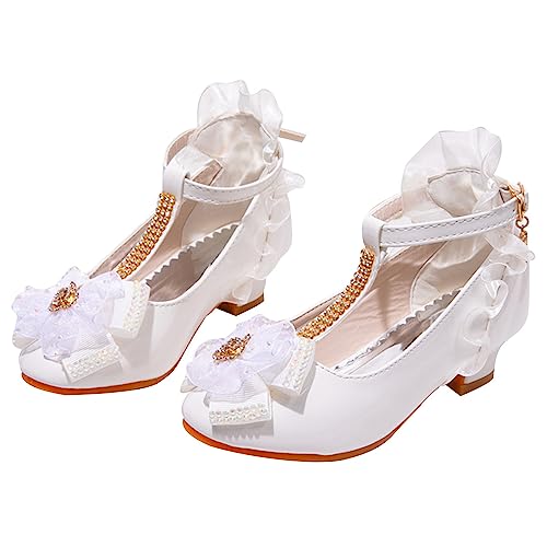 UnoSheng Gummistiefel Kinder Mädchen-Lederschuhe mit hohen Absätzen, Kleid, Prinzessinnenschuhe, große Kinder-Performance-Schuhe M 31 (White, 31) von UnoSheng