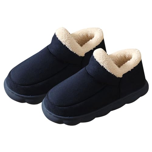 UnoSheng Hausschuhe für Erwachsene, und Winter, für den Innen- und Außenbereich, modisch, einfarbig, bequem und warm, rutschfest Schuhe Herren Winter Boots (Navy, 36) von UnoSheng