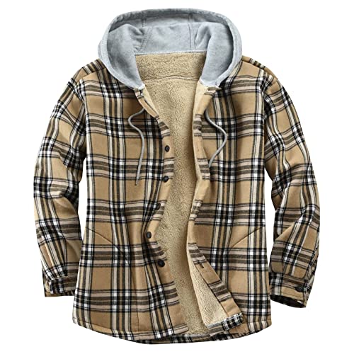 UnoSheng Holzfällerjacke Herren Kaputze - Hemdjacke Herren Gefüttert Thermohemd Revers Fleecejacke Winter Warm Flanellhemd Langarm Baumwolle Karo Jacke Holzfäller-Hemd Regular Fit Arbeitsjacke von UnoSheng