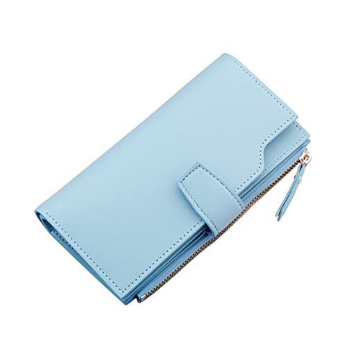 UnoSheng Klein Brieftasche Damen Fashion ID Long Wallet Color Matching Frauen Zipper Purse Mehrere Kartenfächer Clutch Bag Phone Bag Kinder Geldbörsen (Blue, One Size) von UnoSheng