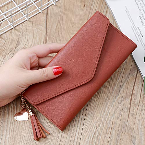 UnoSheng Klein Brieftasche Damen Groß Lange Quaste Geldbörsen Tasche Kartenpaket Multi-Kartenhalter Münzbeutel Brieftasche Herren Groß (Brown, One Size) von UnoSheng