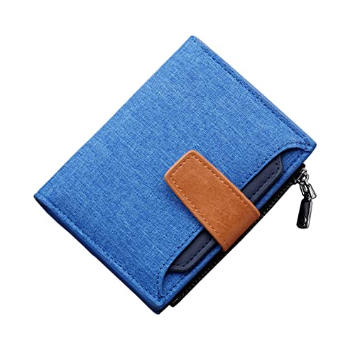 UnoSheng Kleine Geldbörsen Damen Klein Fashion ID Short Wallet Solid Color Damen Herren Canvas Haspe Geldbörse Mehrere Kartenfächer Clutch Bag Brieftasche Herren Klein Karten (Blue, One Size) von UnoSheng