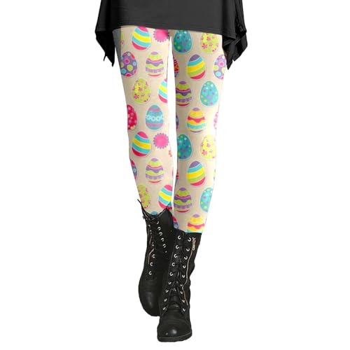 UnoSheng Körperkette Sexy Damen-Leggings mit Hasen-Motiv, Ostereier-Blumenmuster, dehnbar Leggings Schwarz Gr. 46 (Pink, XXL) von UnoSheng