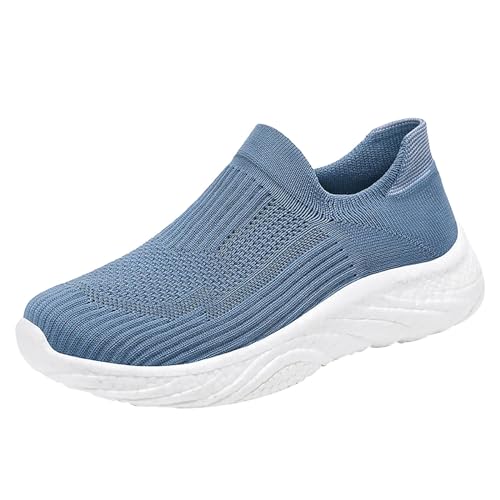 UnoSheng Laufschuhe Schuhe Damen Weiche orthopädische Schuhe für Damen, atmungsaktiv, gewebt, zum Gehen, Slip-On-Schaumstoffschuhe, Fußgewölbeunterstützung, Hände, Slip-In-Sneaker Canvas (Blue, 40) von UnoSheng