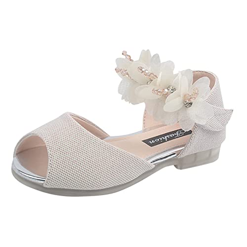 UnoSheng Mädchen Strass Schuhe Niedriger Absatz Hochzeit Kleid Schuhe Prinzessin Schuhe Für Kinder Kleinkind Moonboots Kinder (Beige, 27 Little Child) von UnoSheng