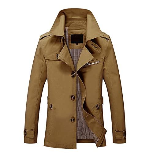 UnoSheng Mantel Herren Kurz Herbst - Trenchcoat Herren Beige Übergangsmantel Slim Fit Einreiher Kurzmantel Langarm Revers Jacke Lässig Winddicht Mantel Übergangsjacke Herbst Winter Mittellange Jacke von UnoSheng