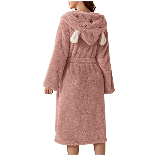 UnoSheng Morgenmantel Damen Mädchen Kuschelig - Bademantel Damen Flauschig mit Ohren Hausanzug Saunamantel Kapuze Weicher Flauschig Baumwolle Hausmantel Winter Warm Kapuzenbademantel Frotteemantel von UnoSheng