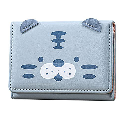 UnoSheng Note 9 Handyhülle Brieftasche Fashion ID Short Wallet Cartoon Cat Prints Damen Hasp Purse Mehrere Kartenfächer Clutch Bag Phone Bag Geldbörsen Damen Groß (Blue, One Size) von UnoSheng