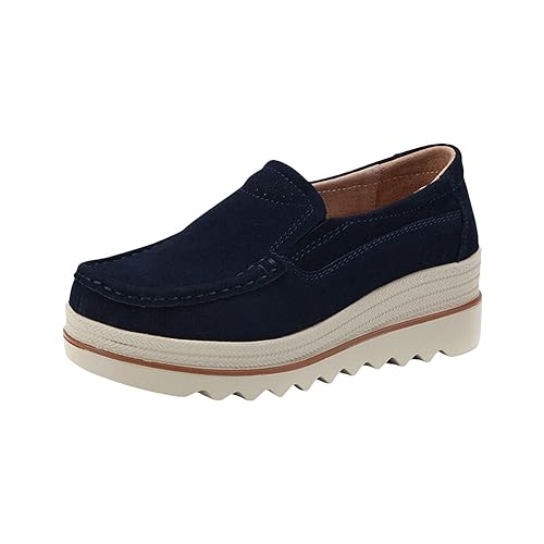 UnoSheng Schuhe 43 Damen Modische Damen-Freizeitschuhe mit hohen Absätzen, Slip-On-Schuhe, Bequeme Freizeitschuhe, Slipper Schuhe Damen 38 (Blue, 38) von UnoSheng