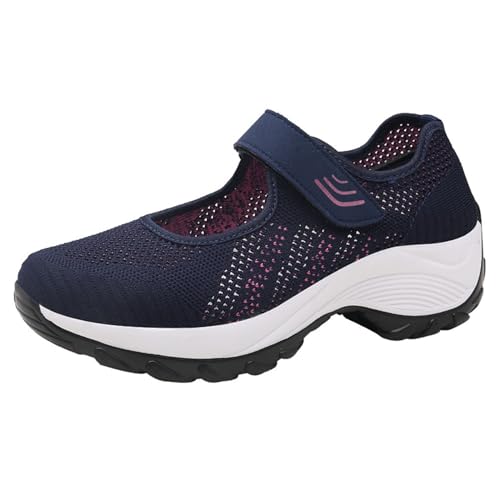 UnoSheng Schuhe Damen Arbeitsschuhe Winter Thick Mesh Frauen Gelegenheitsschuh Student Rocking Sneaker Mode Damenfußschuh Damenschuhe Winter 38 (Dark Blue, 38) von UnoSheng