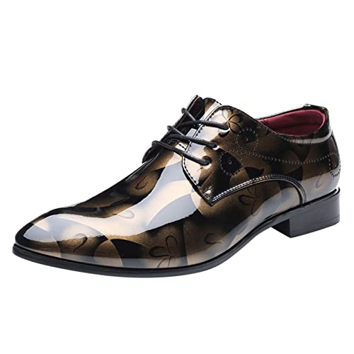 UnoSheng Schuhe Größer compatible with Machen Herren Schuhe im klassischen Stil für Herren zum Hineinschlüpfen aus PU- mit niedriger Gummisohle und Blockabsatz La Trainer Schuhe Herren 44 (Gold, 43) von UnoSheng