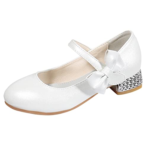 UnoSheng Sneaker Mädchen 26 Kinderschuhe High Heels Mädchen Prinzessin Einzelschuhe Abendschuhe Leistungsschuhe Kinder Kristallschuhe Schuhe Hinten Offen Damen (White, 34 Big Kids) von UnoSheng