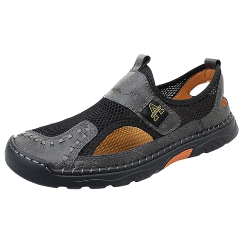 UnoSheng Treckingsandalen Herren Summer Bequem Wandernsandalen Schwarz Anti-Rutsch Sandaleten Flach Mode Plattform Outdoorschuhe Angenehme Atmungsaktives Sommersandaletten von UnoSheng