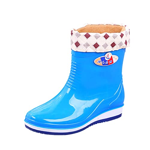 UnoSheng Winter Regenschuhe Damen Warm GefüTtert Outdoor Wasserdicht Gummistiefel Regenstiefel Kurz Rain Boots Leicht Regenstiefel Einfarbig Outdoor Bequem Angelstiefel Aquaschuhe Stiefel von UnoSheng