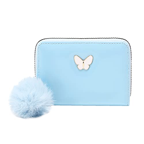 Zwei Geldbörsen Damen Gelb Frauen Kurze Geldbörse Frühling und Sommer Neues Muster Schmetterling Dekoration Mehrlagig Praktischer Reißverschluss Plüsch Kartentasche Kleine Brieftasche (Blue, One Size) von UnoSheng