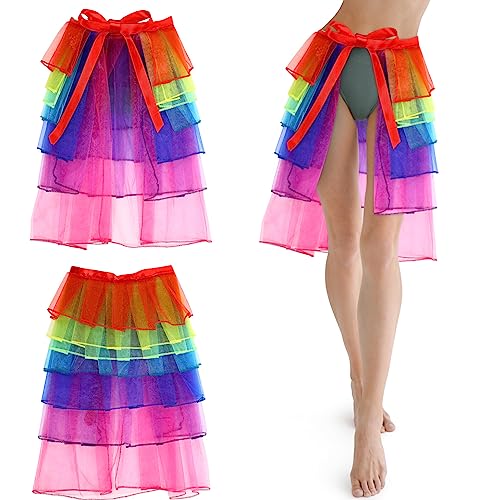 Uonlytech Frauen Regenbogen Tutu Rock Layered Tanzen Rüschen Tutu Regenbogen Treiben Rock Mini Rock Petticoat für Mädchen Frauen Tänzerin Eine Größe von Uonlytech