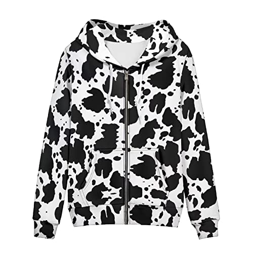 Uourmeti Hoodies Zip Up Jacke für Damen Teenager Mädchen Herbst Sweatshirt XS-5XL, Schwarzes Kuhmuster, M Uourmeti Hoodies Zip Up Jacke für Damen Teenager Mädchen Herbst Sweatshirt XS-5XL, Schwarzes Kuhmuster, M von Uourmeti