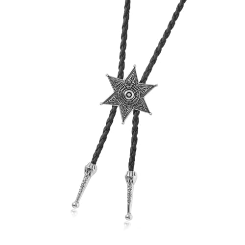 Uqezagpa Rodeos Bolotie mit Metall-Hexagramm-Stern-Anhänger, geflochtene Lederschnur, verstellbare Kette, Krawatte, Westernschmuck, Length 100cm, Metall Uqezagpa Rodeos Bolotie mit Metall-Hexagramm-Stern-Anhänger, geflochtene Lederschnur, verstellbare Kette, Krawatte, Westernschmuck, Length 100cm, Metall von Uqezagpa