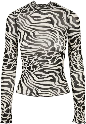 Urban Classics Damen TB4519-Ladies AOP Mesh Turtleneck Longsleeve T-Shirt, White/Black, 4XL von Urban Classics
